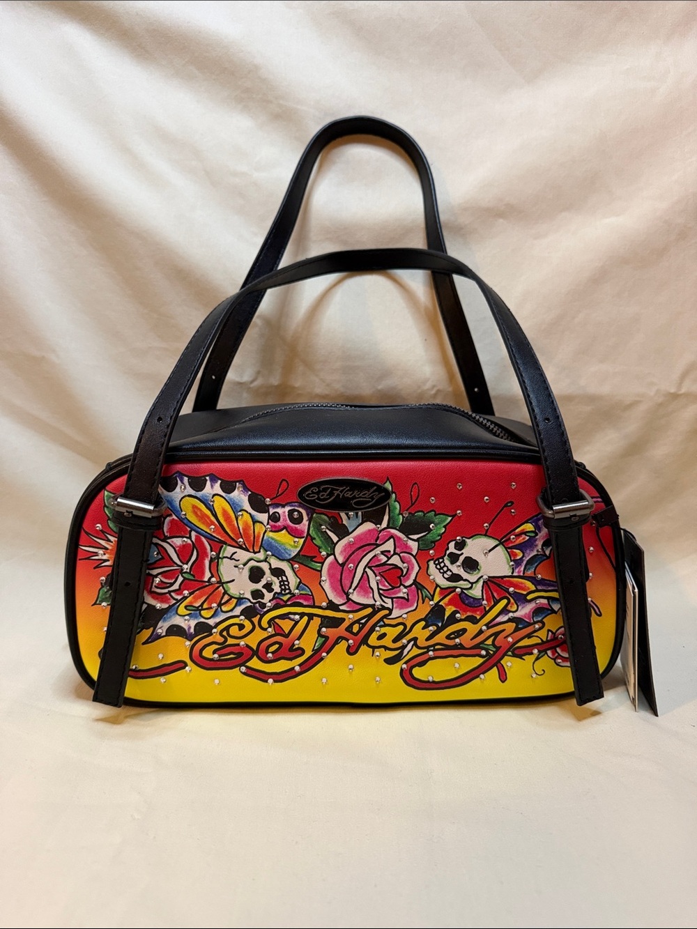 Ed Hardy Red, Yellow & Black Graphic Dome Shoulder Bag